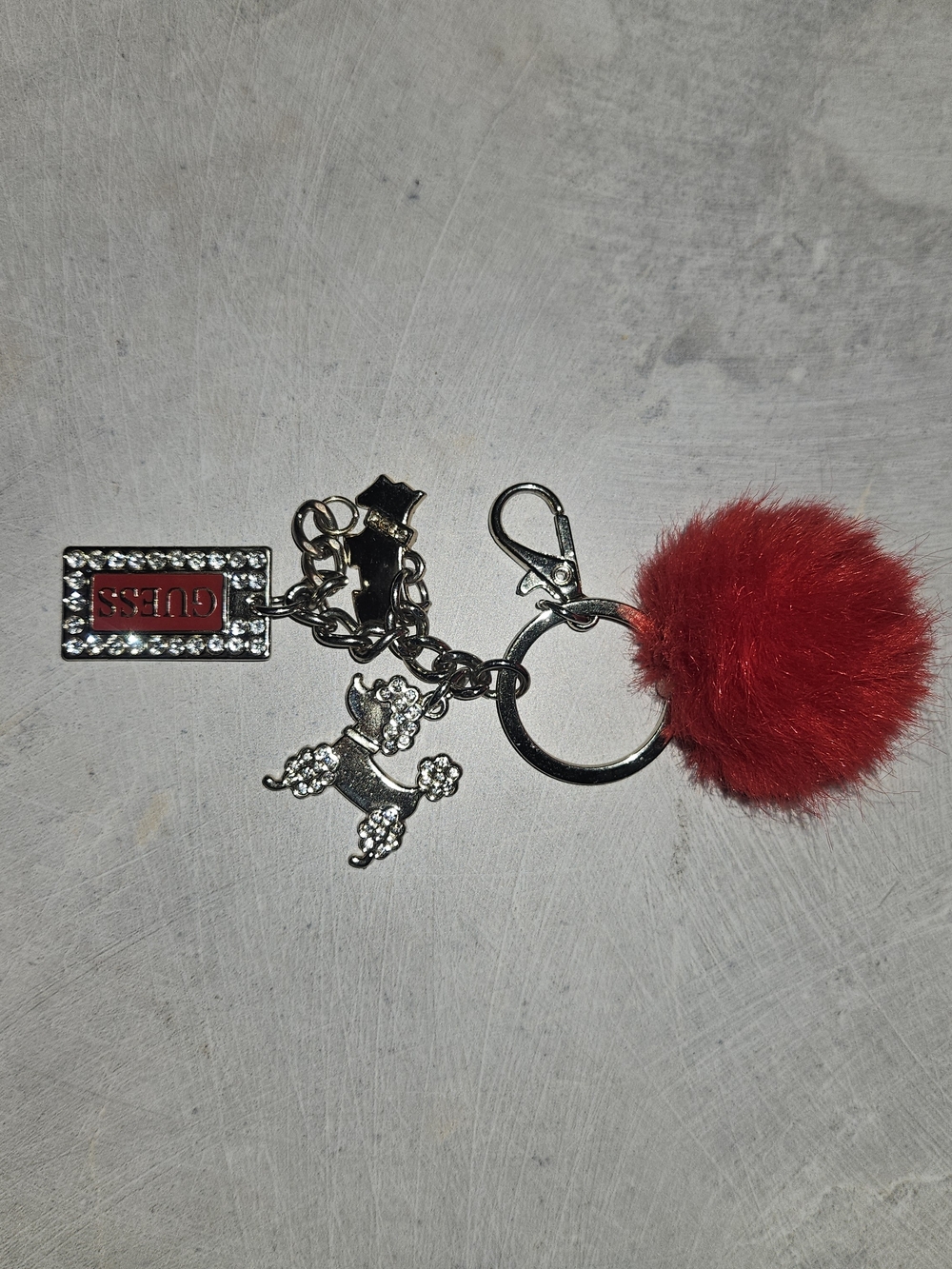 GUESS Red Pom-Pom Poodle Charm Keyring